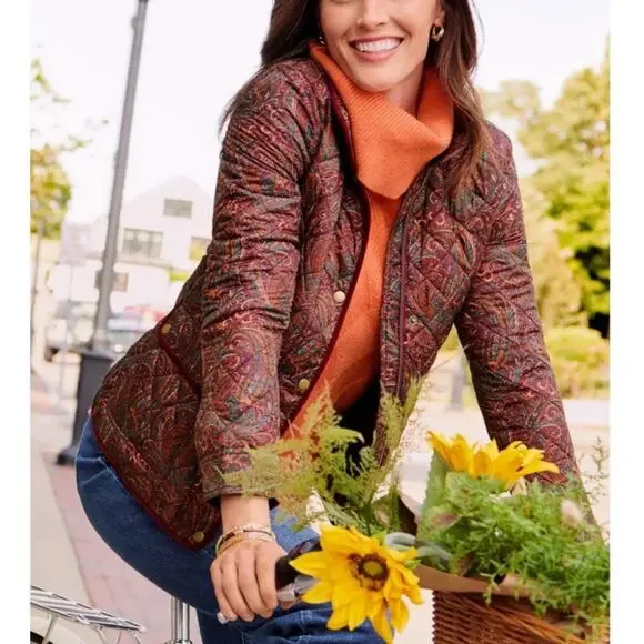 Talbots Quilted Jacket Sz XS Womens Paisley Maroon Purple Snap Zip Lightweight - Picture 1 of 10